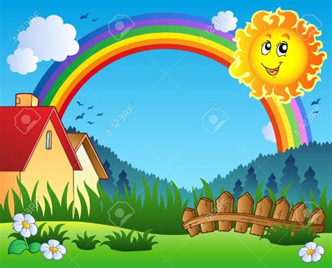 Landscape With Sun And Rainbow Royalty Free Cliparts Vectors And