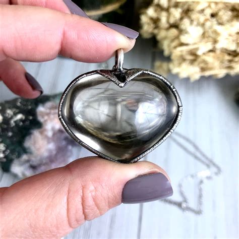 Smoky Quartz Heart Necklace Silver Crystal Necklace Black Crystal