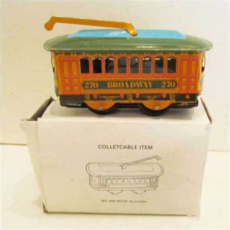 Everson Vintage Wind Up Tin Toy Clockwork Spring Trolley Bus Toy Cable