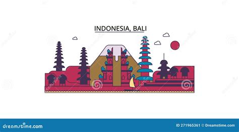 Indonesia Bali Tourism Landmarks Vector City Travel Illustration