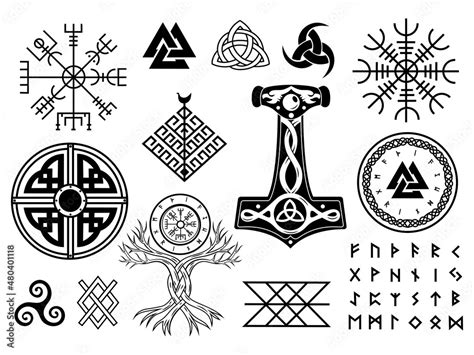 Set Of Viking Symbols Collection Of Scandinavian Pagan Norse Sign