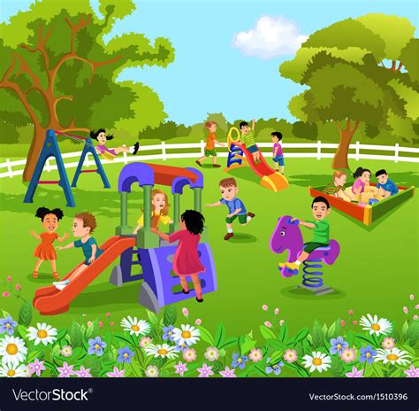 Children Playing In The Garden Royalty Free Vector Image