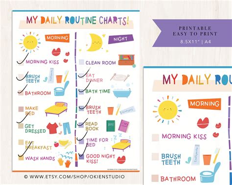 Kids Daily Responsibilities Chart Printable Daily Routine Etsy