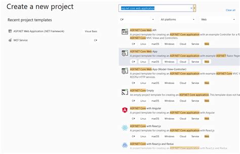 why the ASP.NET Core Web Application template does not appear in visual
