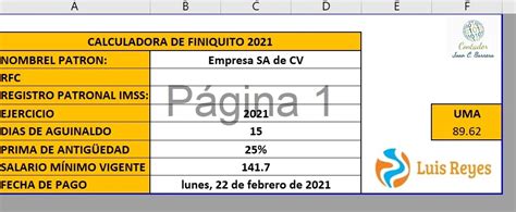 Calculadora De Finiquitos E Indemnizaciones Excel El Blog De Luis Reyes
