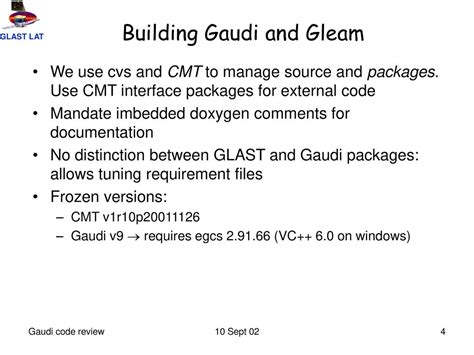 GLAST Gaudi Review T Burnett H Kelly Sept Gaudi Code Review Ppt Download