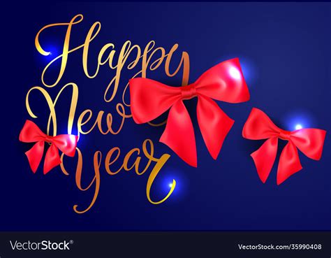 Happy New Year Postcard Design Red Bows Royalty Free Vector