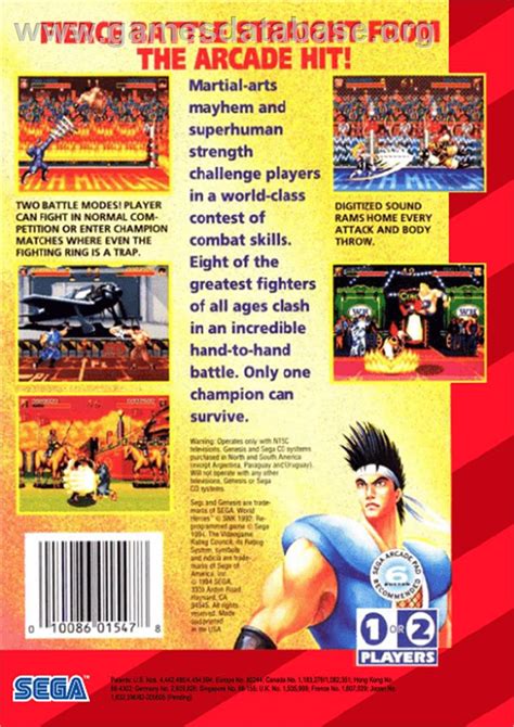 World Heroes Sega Genesis Artwork Box Back