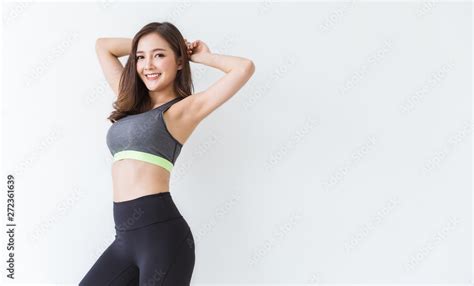 Portrait Of Beautiful Cute Healthy Asian Woman Body Curve With Sport