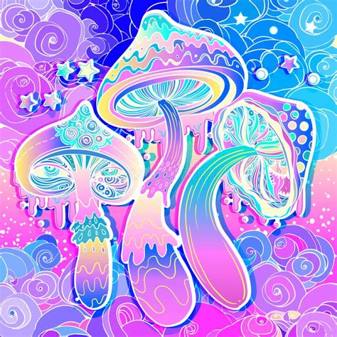 Magic Mushrooms Psychedelic Hallucination Stock Vector Illustration