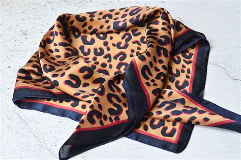 Leopard Print Silky Square Scarf Silk Blend On Trend Neck Tie Head