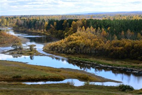 The Golden Autumn Landscape The Banks Of The River Stock Image
