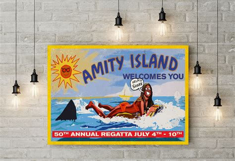 Jaws Inspired Amity Island Help Shark Billboard Etsy Uk