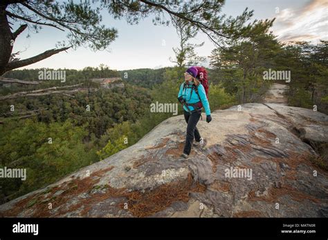 A Female Hiker Exploring Sky Bridge In The Red River Gorge Of Ky At