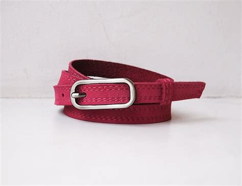 Leather Belt For Women Hot Pink Leather Belt Narrow Belt Etsy