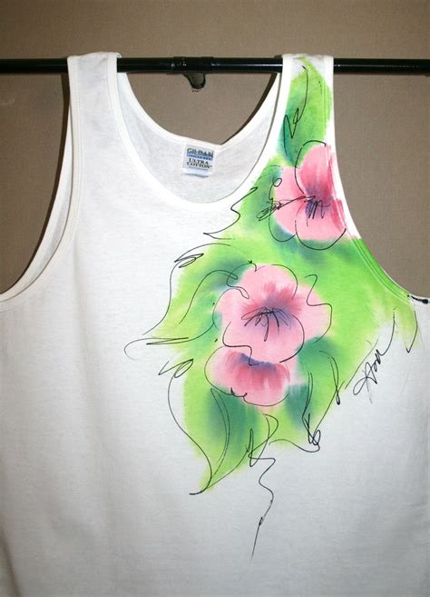 Hand Painted Pink Flowers T Shirt Watercolor Effect Painted Clothes