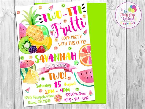 Twotti Frutti Invitation 2nd Birthday Invite Tutti Fruity Etsy