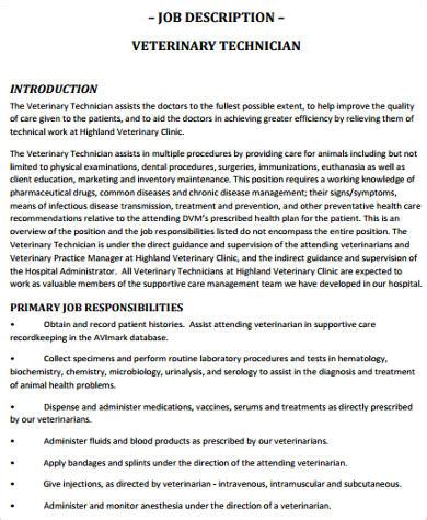 Job descriptions | healthcare job descriptions | veterinary assistant job description. FREE 8+ Sample Vet Tech Job Description Templates in MS ...