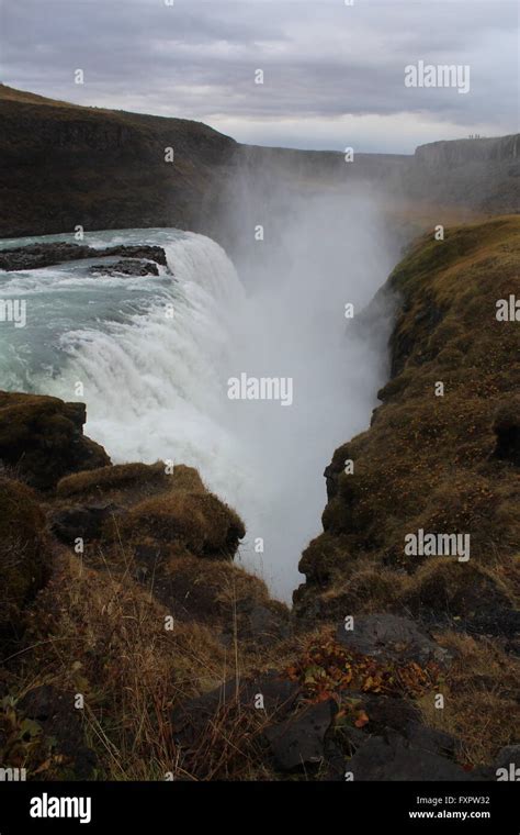 Gullfoss Waterfall In The Canyon Of The Hvita River In Southwest