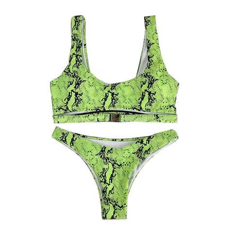 Summer Women High Waisted Serpentine Print Bikini Sets Padded Swimsuit Push Up Bra Bikini