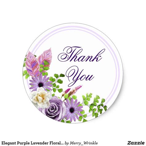 Elegant Purple Lavender Floral Thank You Classic Round Sticker Zazzle