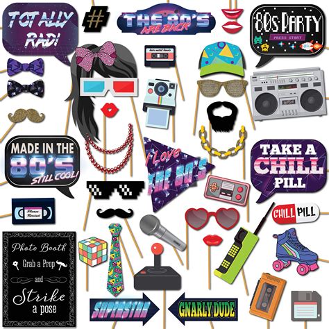 Buy 80s Photo Booth Props 41 Pc Photo Prop Kit With 8 X 10 Inch Sign