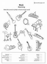Worksheets Music Kids Instruments Worksheet Guitar Musical Matching Orchestra Printable Kindergarten Pages Lessons Piano Preschool Elementary Games Teaching Activities Families sketch template