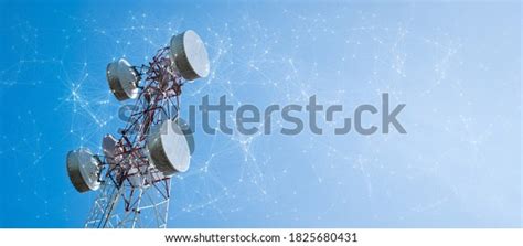 Telecommunication Tower Mesh Dots Glittering Particles Stock Photo
