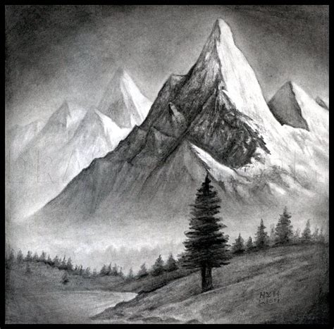 Easy Pencil Drawing Mountain Landscape Feketerdo