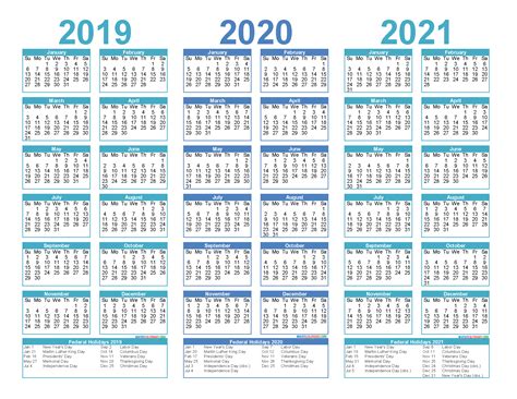 Free Printable 2019 2020 2021 Calendar With Holidays
