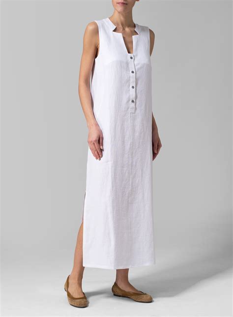 White Linen Sleeveless Slip On Dress