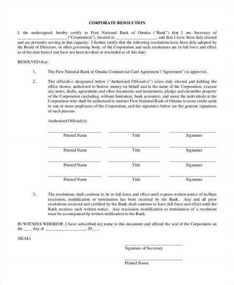 Corporate Resolution Form 7 Free Word Pdf Documents