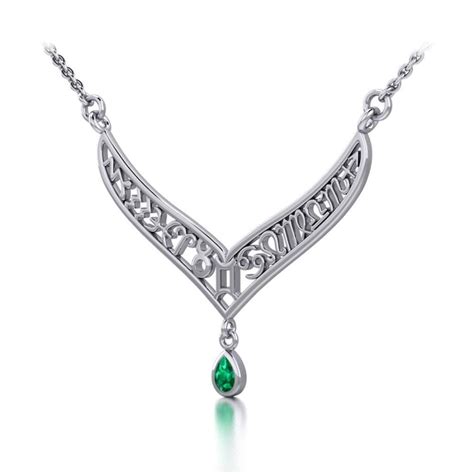 12 Zodiac Symbols Silver Necklace With Teardrop Emerald Birthstone Jewelry