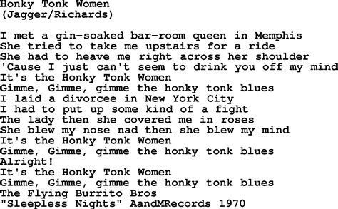 Honky Tonk Women By The Byrds Lyrics With Pdf