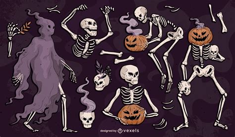 Illustrated Halloween Skeleton Pack Vector Download