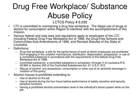 Drug Free Workplace Policy Template