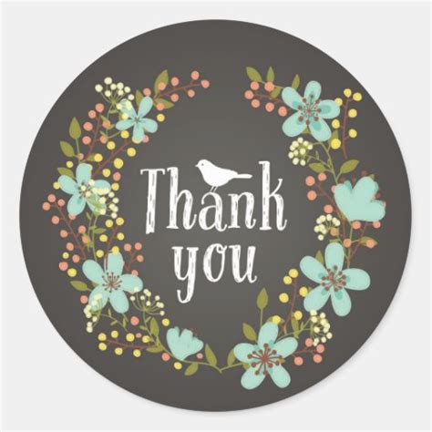 Flower Wreath Thank You Sticker Zazzle