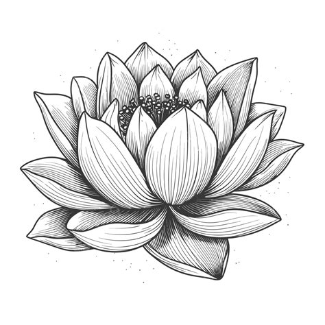 Lotus Flower Hand Drawn Illustration Outline Sketch Drawing Vector