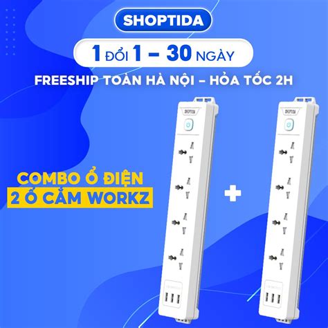 Combo Ổ Cắm Điện Đa Năng WORKZ Shoptida 3 Cổng USB sạc tối đa 12W và Ổ