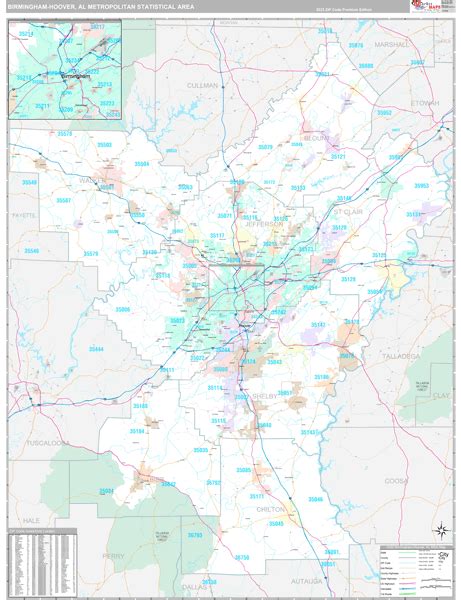 Birmingham Hoover Al Metro Area Zip Code Wall Map Premium Style By