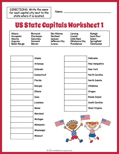 Us State Capitals Worksheet