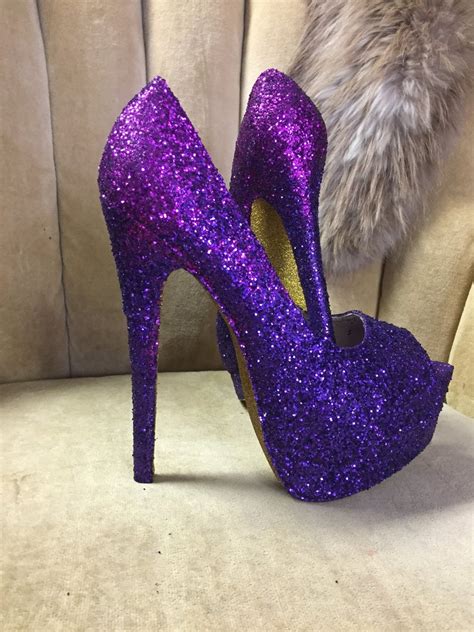 Glitter High Heels Ombre Purple Glitter High Heels Womans Us Etsy