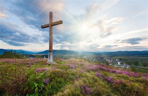 Summer Evening Country View With Wooden Cross Stock Photo By ©wildman