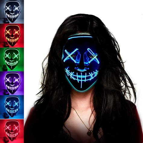 Halloween Led Glow Mask 3 Modes El Wire Light Up The Purge Movie