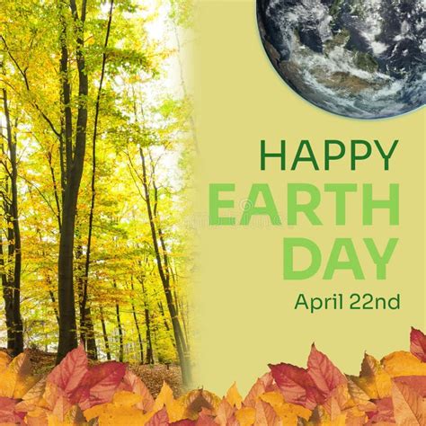 Composite Of Happy Earth Day And April 22nd Text With Autumn Leaves And