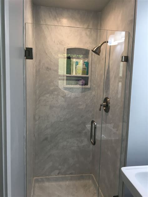 Master Bathroom Shower With Swanstone Frameless Glass Shower Door By Northbay Shower Doors