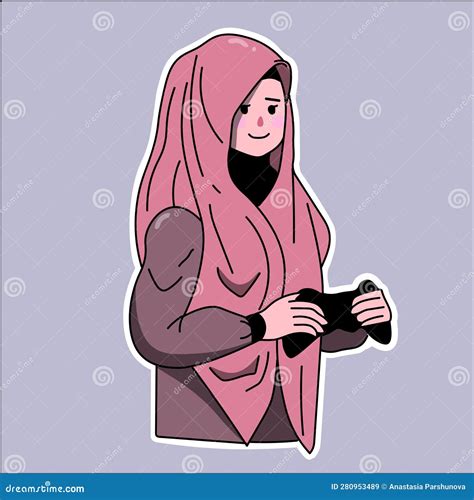 Muslim Gamer Cute Girl And Gamepad Stock Illustration Illustration Of