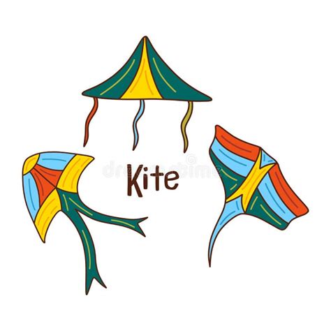 Set Of Kite Hand Drawn Vector Flying Toys Outdoors Stock Vector