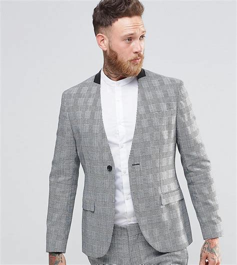 Lyst Religion Skinny Collarless Suit Jacket In Prince Of Wales Check
