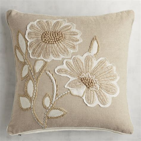 Natural Applique Flowers Pillow Applique Pillows Floral Pillows